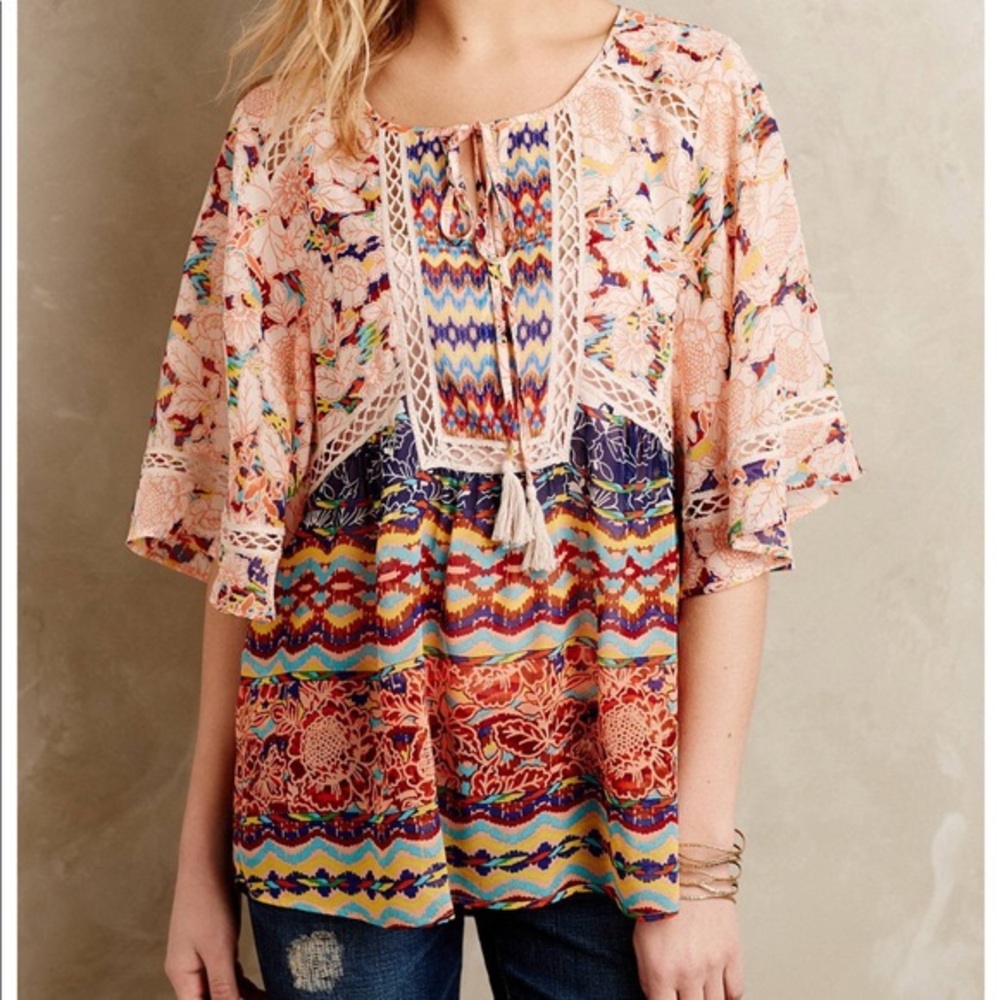 Anthropologie Meadow Rue Prairie Blossom Batai Top Size M
